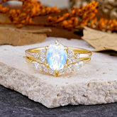 Luxury 6-Prong Oval-Cut Natural Moonstone Engagement Ring Set